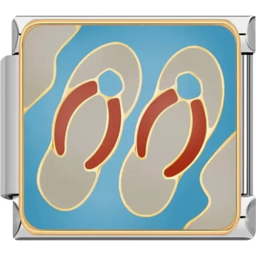 Beige flip-flops with red straps on a blue background Italian charm bracelet link