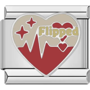 Red and beige heart with stars and "Flipped" text Italian charm bracelet link