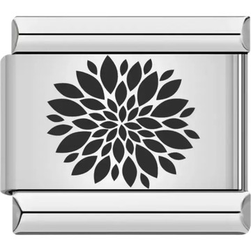 Black symmetrical floral burst pattern Italian charm bracelet link