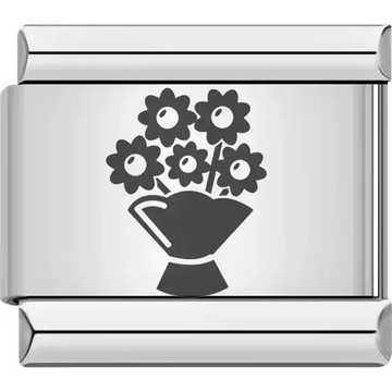 Black flower bouquet Italian charm bracelet link