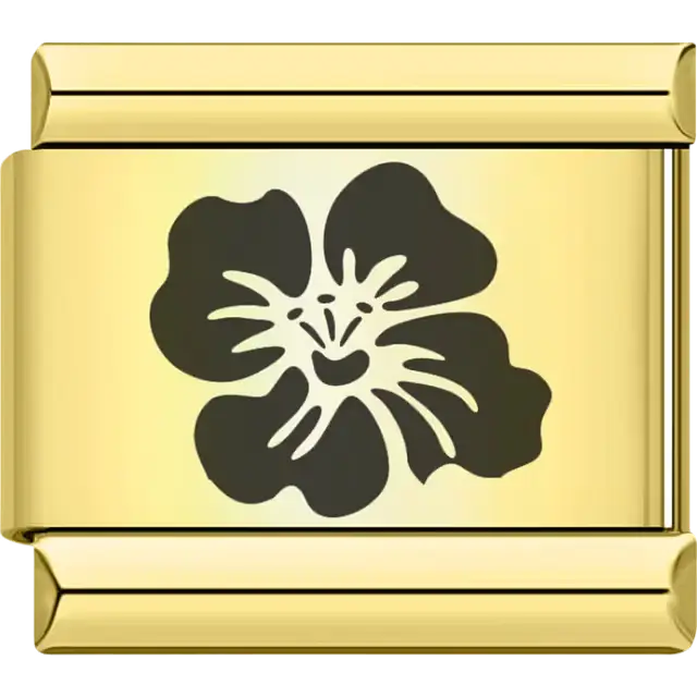 Black flower silhouette Italian charm bracelet link