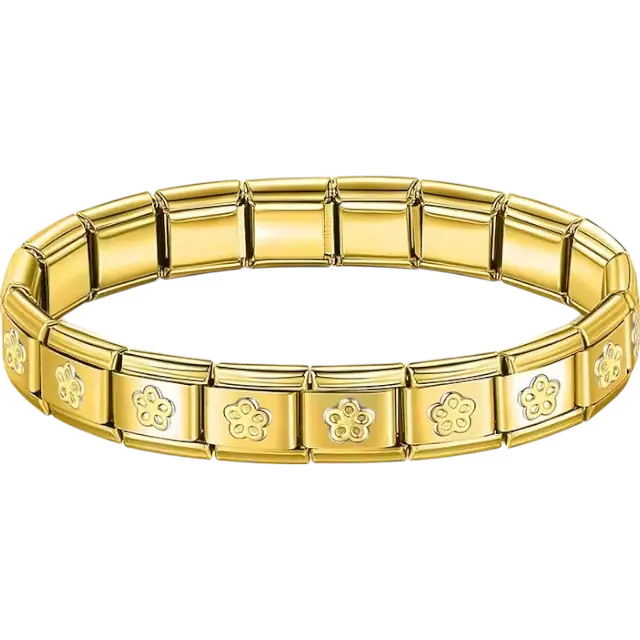 Stainless steel bracelet with engraved flower pattern Italian charm bracelet