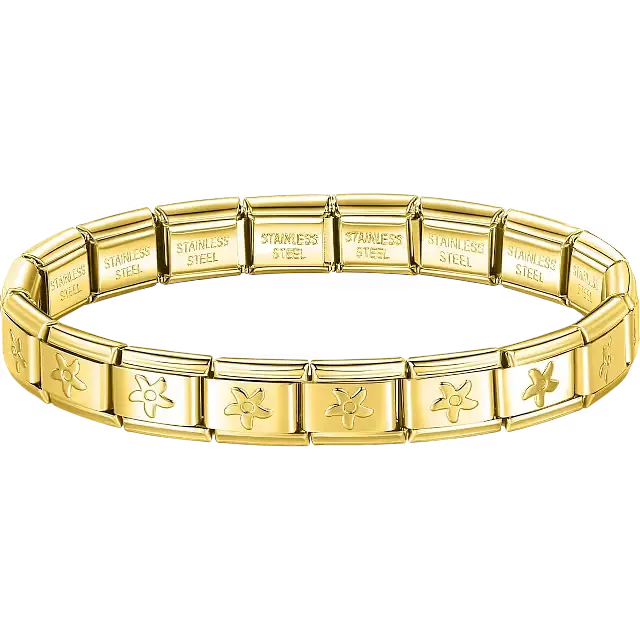 Flower charms composing stainless steel Italian bracelet