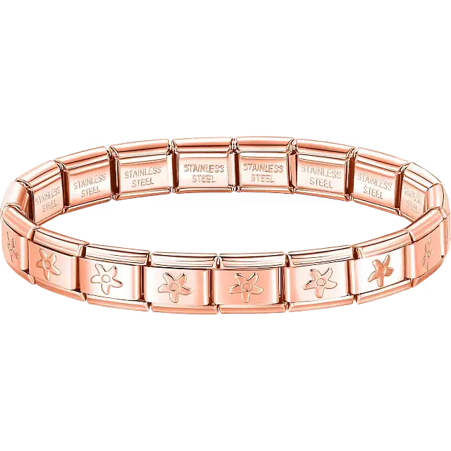 Flower charms composing stainless steel Italian bracelet