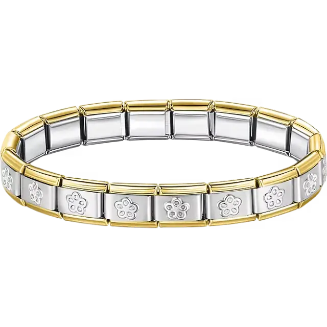 Stainless steel bracelet with engraved flower pattern Italian charm bracelet