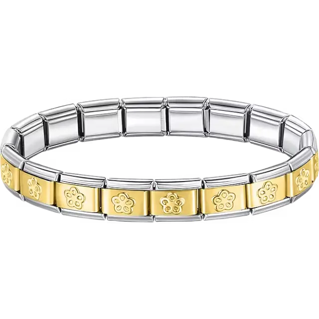 Stainless steel bracelet with engraved flower pattern Italian charm bracelet
