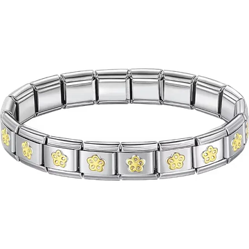 Gold flowers charms composing stainless steel Italian bracelet