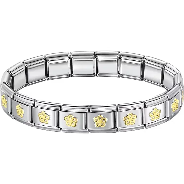 Gold flowers charms composing stainless steel Italian bracelet
