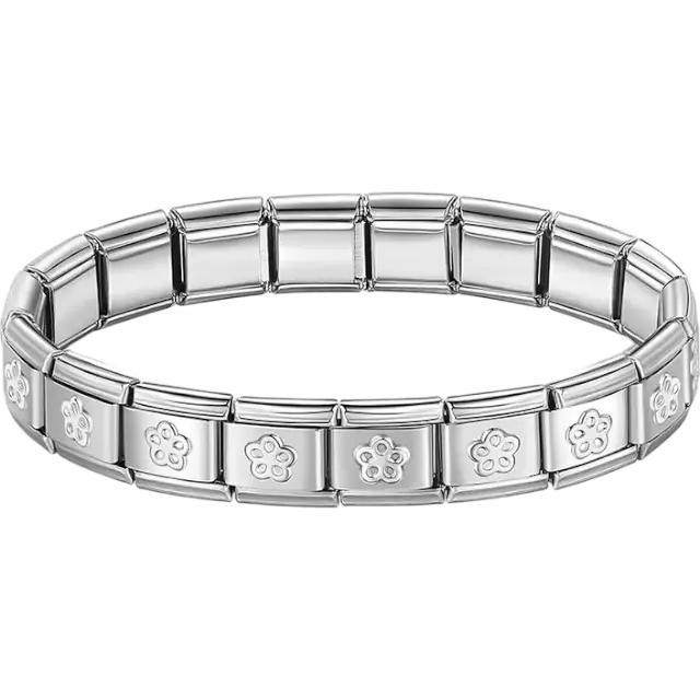 Stainless steel bracelet with engraved flower pattern Italian charm bracelet