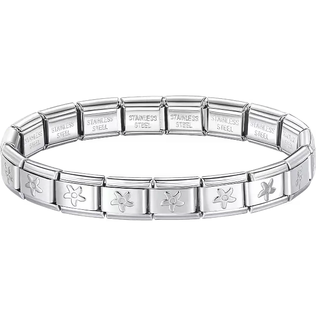 Flower charms composing stainless steel Italian bracelet