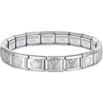 Flower cutout charms composing stainless steel Italian bracelet