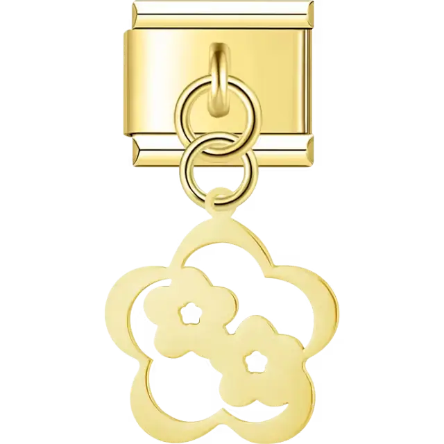 Flowers inside flower cutout dangle Italian charm bracelet link