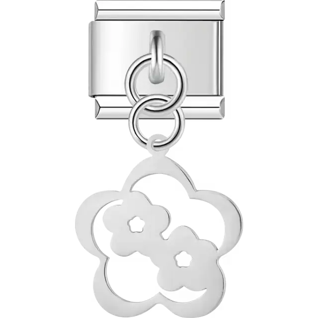 Flowers inside flower cutout dangle Italian charm bracelet link