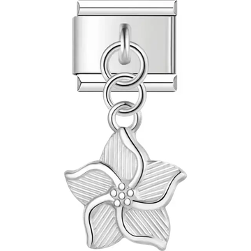 Silver five-petal flower design textured pendant dangle Italian charm bracelet link