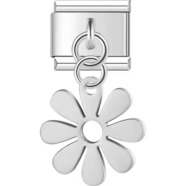 Flower-shaped dangle Italian charm bracelet link