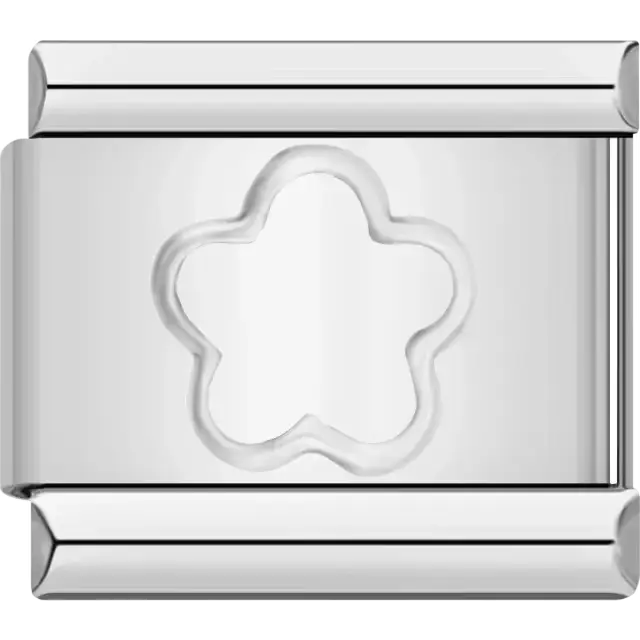 Outline of a flower design with embossed details Italian charm bracelet link