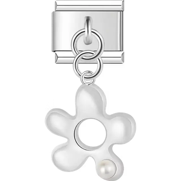 Flower shape with pearl accent dangle Italian charm bracelet link