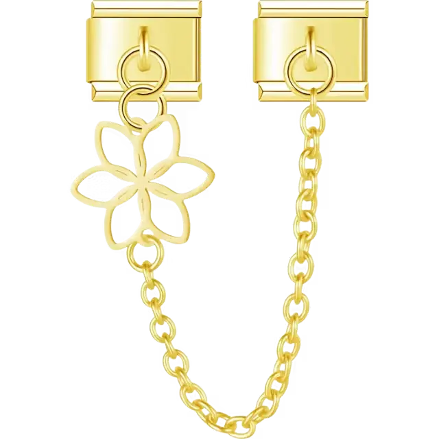 Flower outline with connecting safety chain Italian charm bracelet link