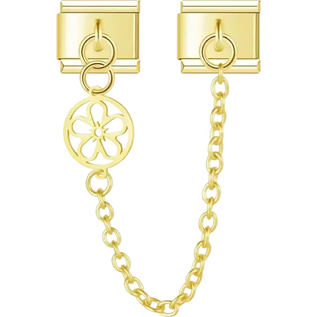 Cutout flower with safety chain Italian charm bracelet link