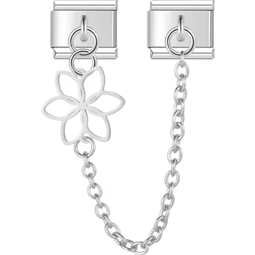 Flower outline with connecting safety chain Italian charm bracelet link
