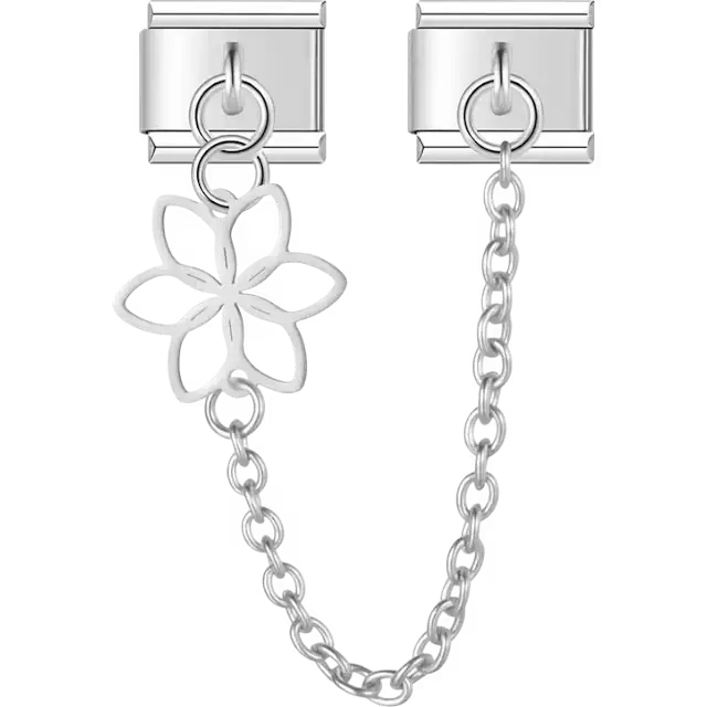 Flower outline with connecting safety chain Italian charm bracelet link
