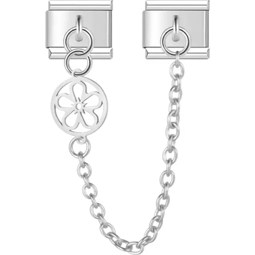 Cutout flower with safety chain Italian charm bracelet link