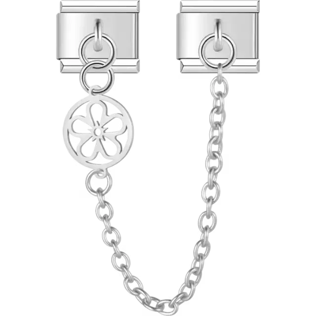 Cutout flower with safety chain Italian charm bracelet link