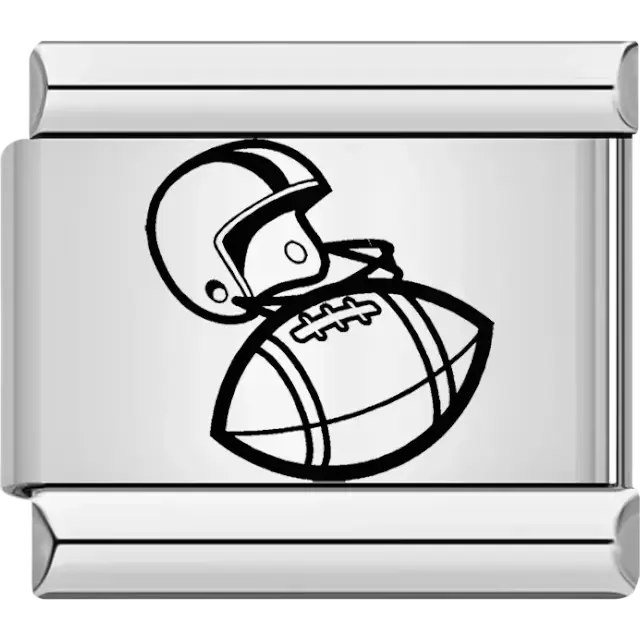 Black and white football helmet with ball Italian charm bracelet link
