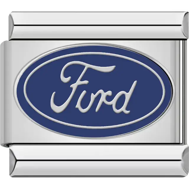 Blue and silver Ford oval logo Italian charm bracelet link