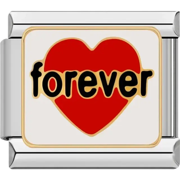 Red heart with black “forever” text on a white background Italian charm bracelet link