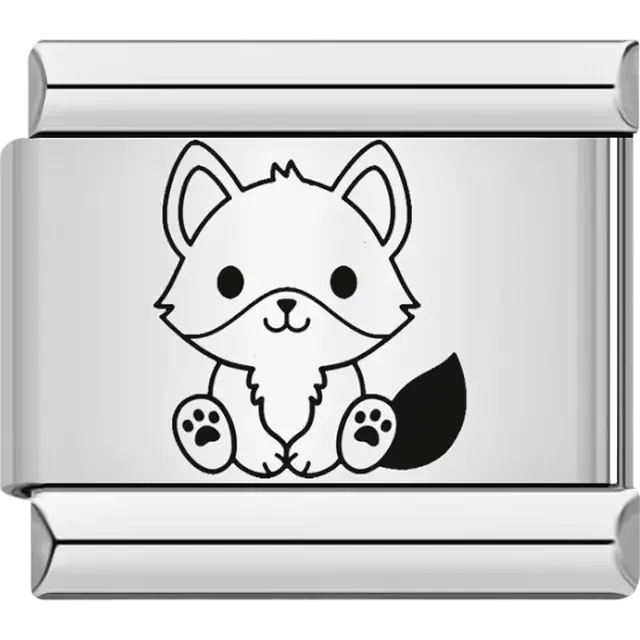 Black fox with fluffy tail and paw details Italian charm bracelet link