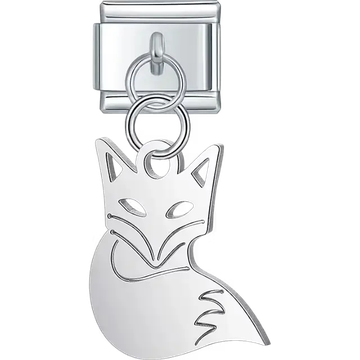 Silver fox silhouette cutout dangle Italian charm bracelet link
