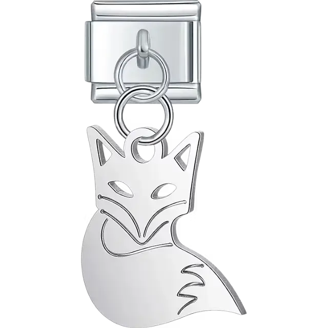 Silver fox silhouette cutout dangle Italian charm bracelet link
