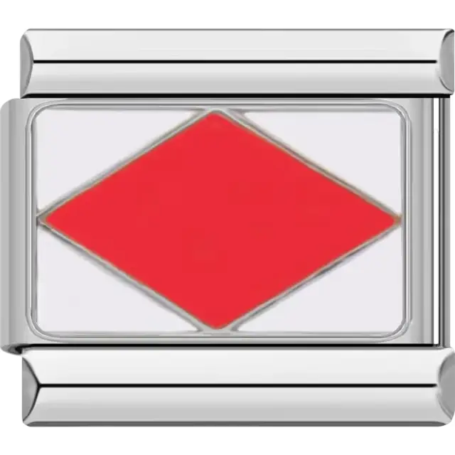 Red diamond on white Foxtrot maritime flag meaning "I am disabled; communicate with me" Italian charm bracelet link
