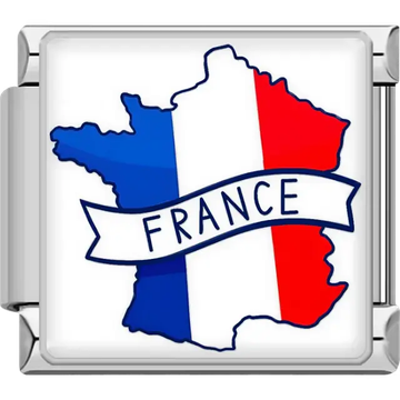 Blue white red map of France with white banner France text France map flag Italian charm bracelet link