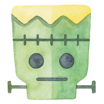 Frankenstein head watercolor illustration