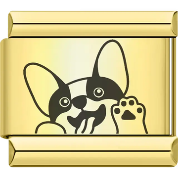 Cartoon French Bulldog peeking paws Italian charm bracelet link