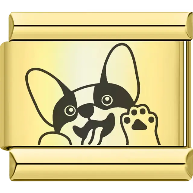 Cartoon French Bulldog peeking paws Italian charm bracelet link