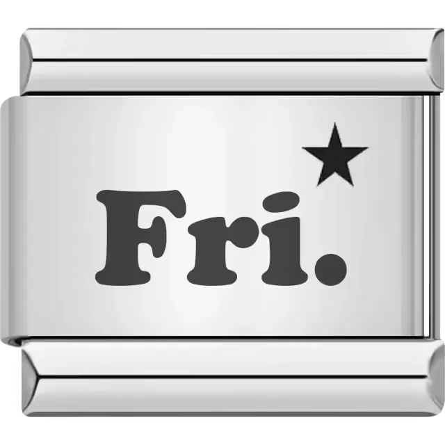 Black "Fri" text with a black star symbol Italian charm bracelet link
