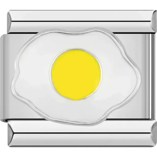 Sunny side up fried egg design with yellow yolk Italian charm bracelet link
