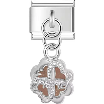 Flower shape "friend" script text dangle Italian charm bracelet link