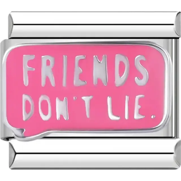 Pink speech bubble charm with “Friends Don’t Lie” text Italian charm bracelet link