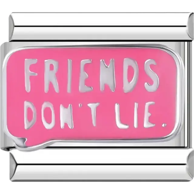 Pink speech bubble charm with “Friends Don’t Lie” text Italian charm bracelet link