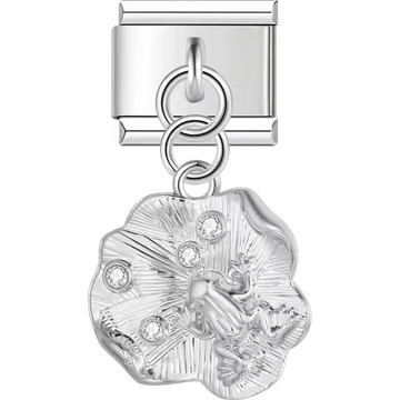 Frog with crystals on textured lily pad dangle Italian charm bracelet link