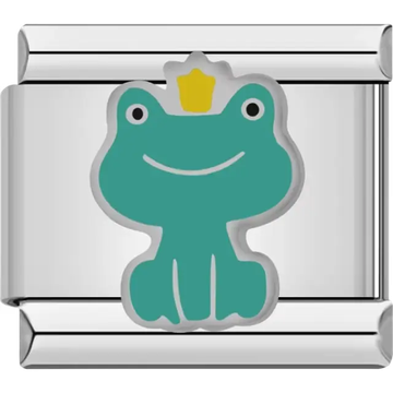 Green frog with yellow crown Italian charm bracelet link