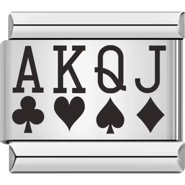 Playing cards design featuring A K Q J Italian charm bracelet link