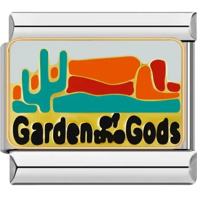 Desert-themed design with red rock formations, a cactus, and "Garden of the Gods" text Italian charm bracelet link