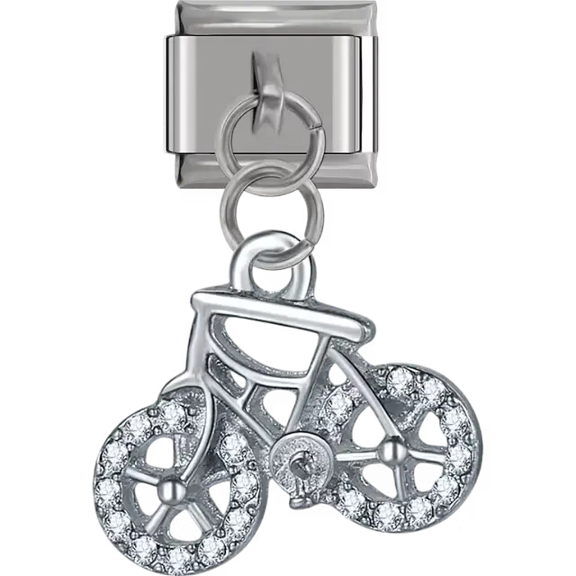 Bicycle with clear gems dangle Italian charm bracelet link