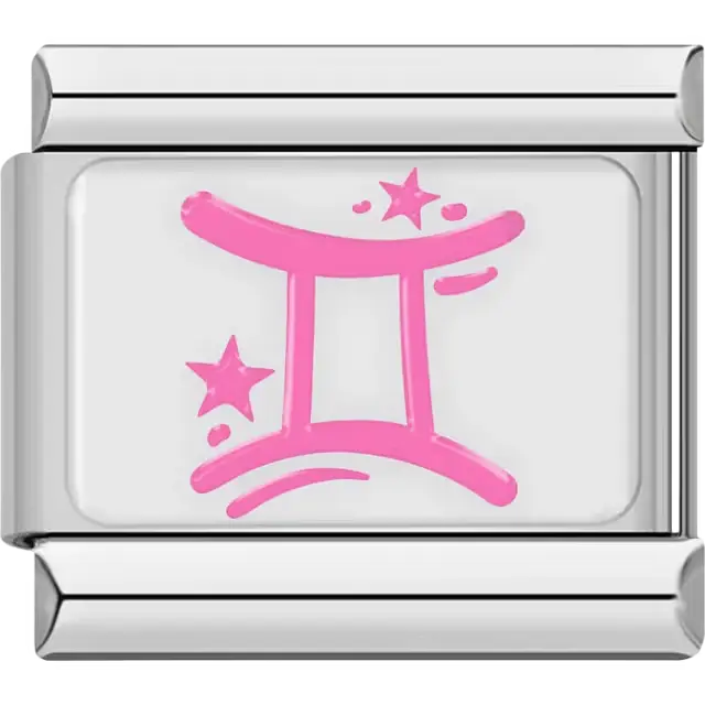 Pink Gemini astrological symbol with stars Italian charm bracelet link