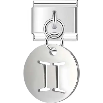 Round dangle with Gemini zodiac symbol Italian charm bracelet link